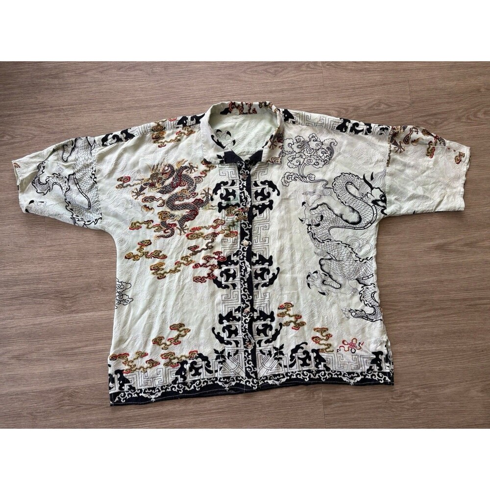 Citron of Santa Monica 100% Silk Dragon Embroidered blouse Asian Plus Size